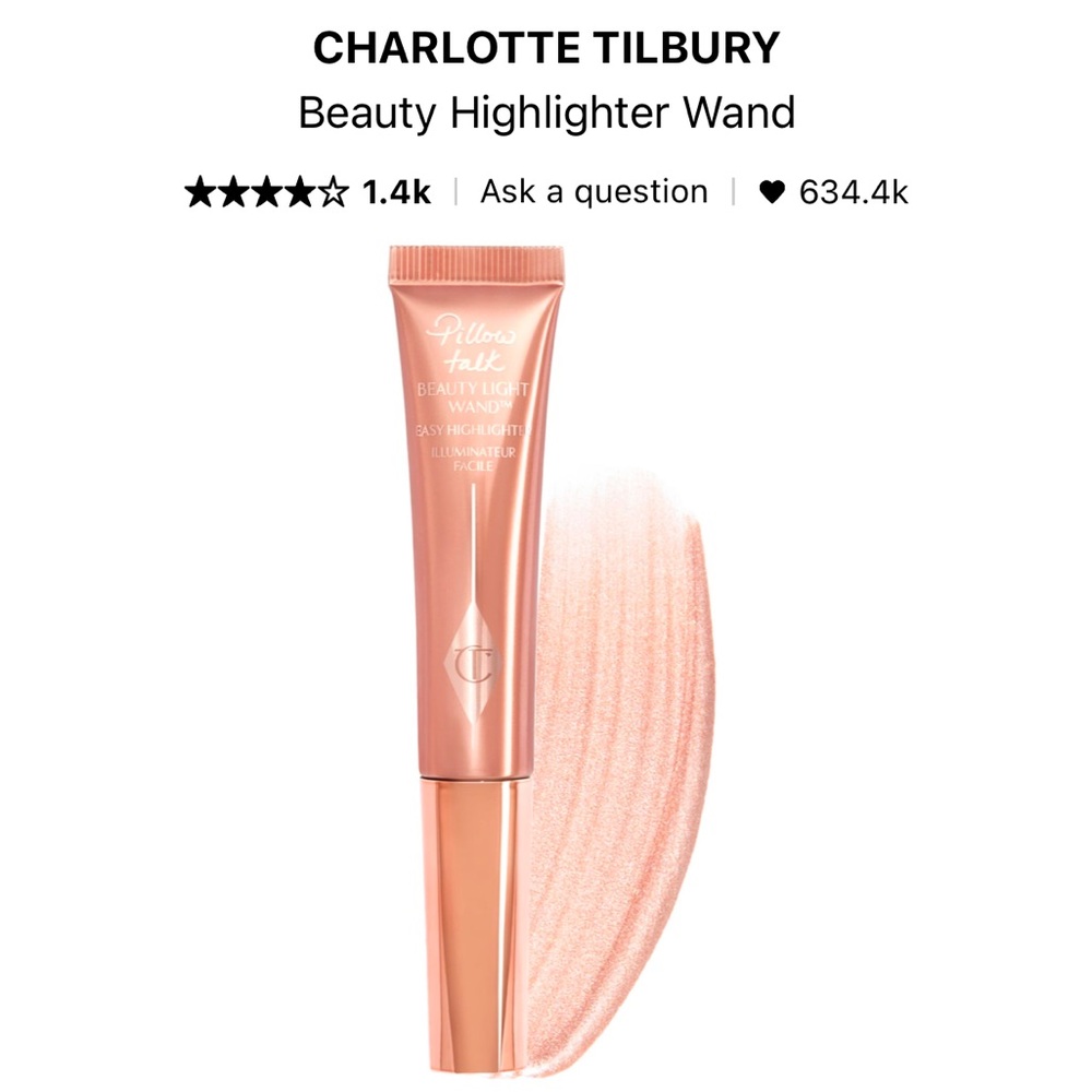 CHARLOTTE TILBURY Beauty Highlighter Wand Pillow Talk Shade with Mini Mascara